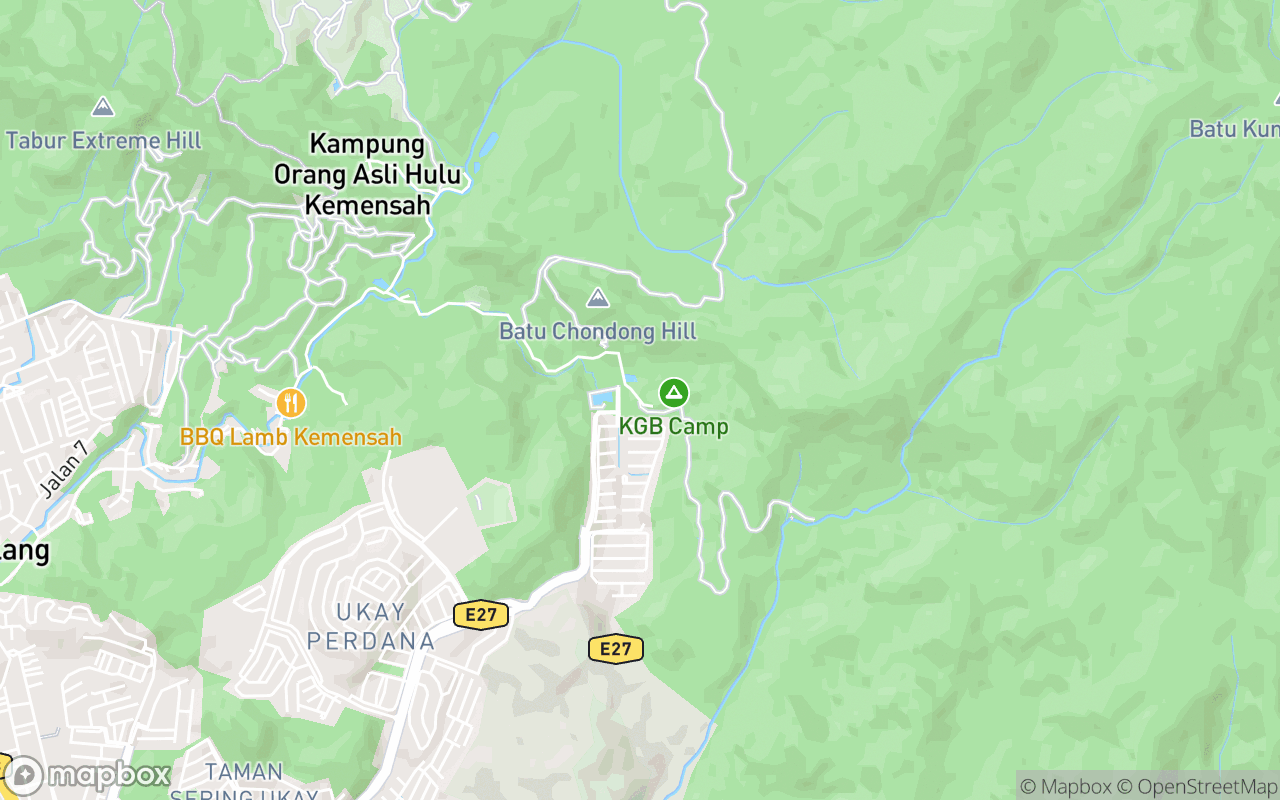 Map showing the location of Kemensah Trail Head