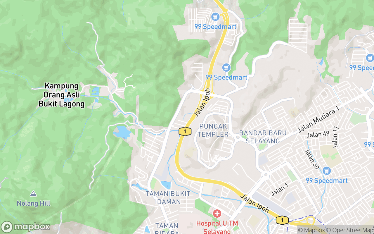 Map showing the location of Selayang Hot Spring Pool