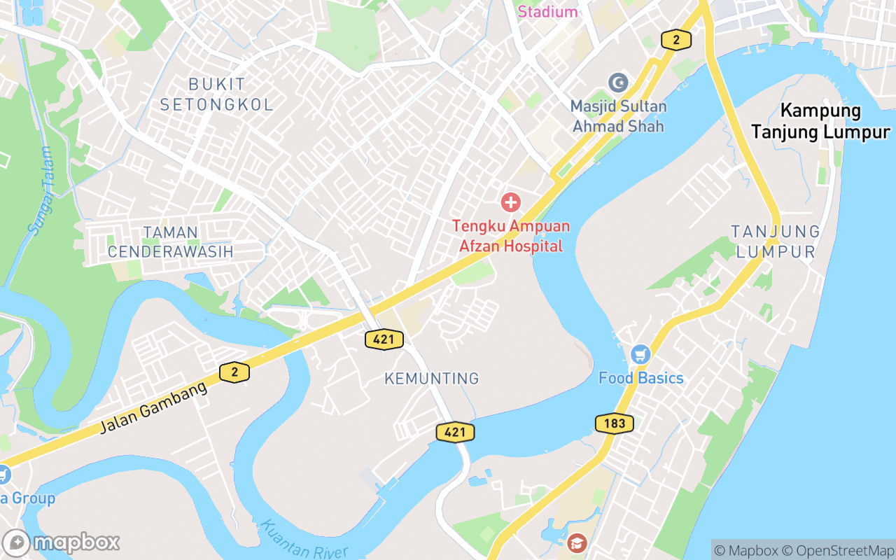 Map showing the location of Sri Mariamman Temple Kuantan