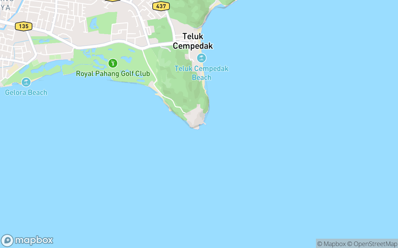 Map showing the location of Tembeling Beach