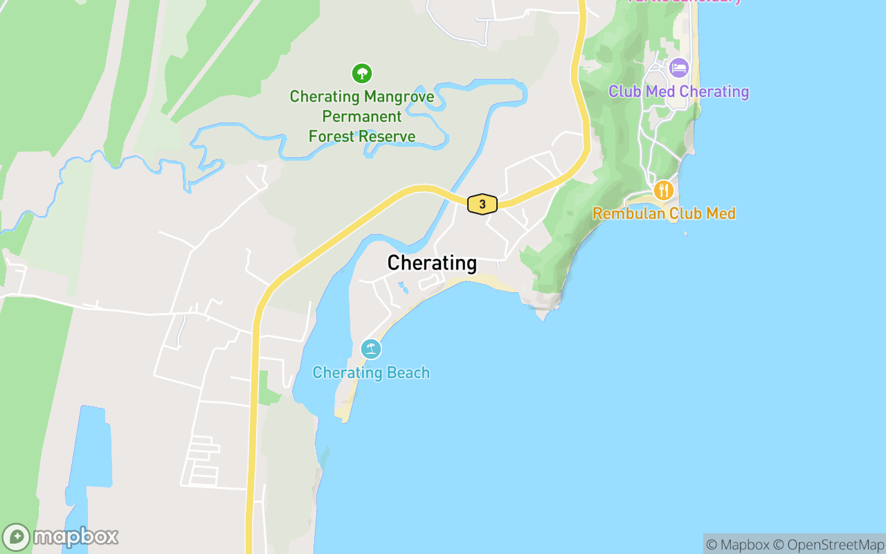Map showing the location of Cherating Beach