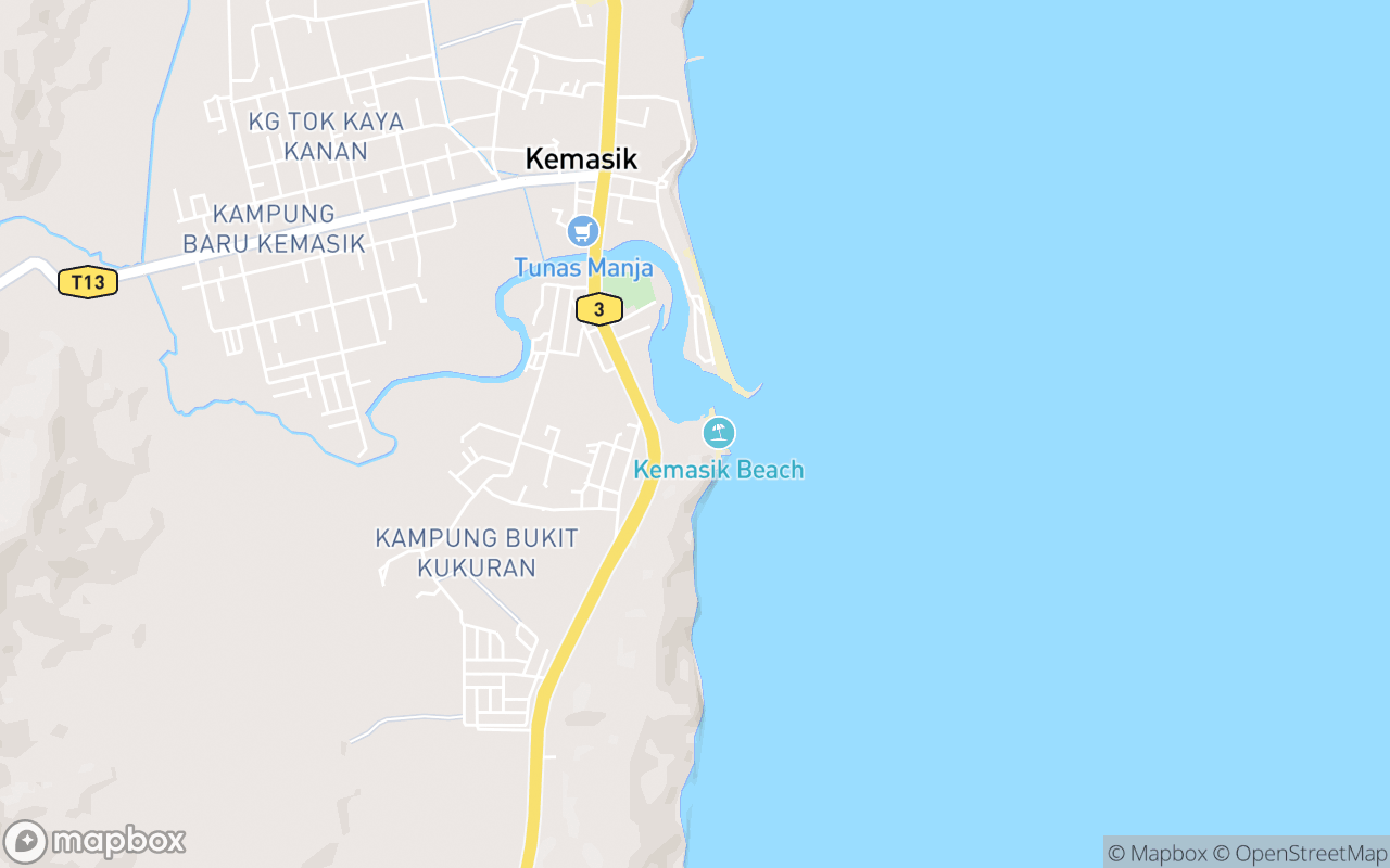 Map showing the location of Kemasik Beach