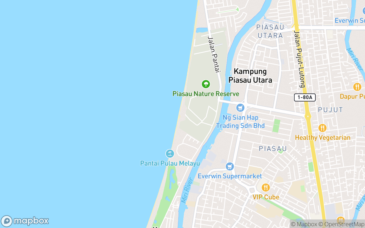 Map showing the location of Piasau Boat Club