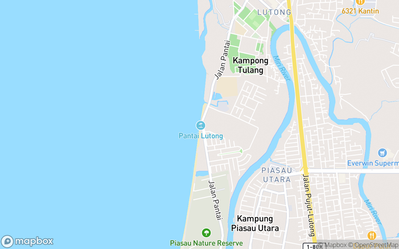 Map showing the location of Lutong Beach
