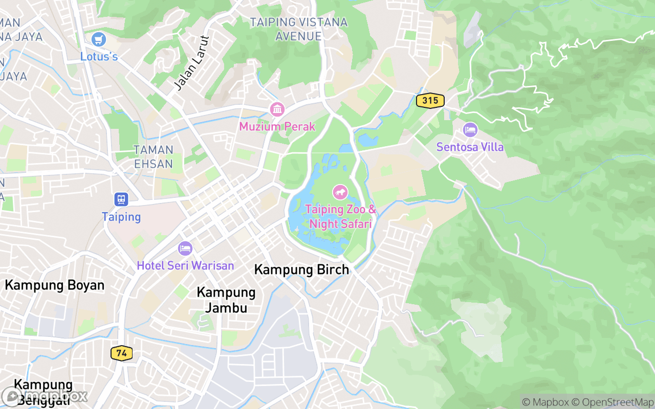 Map showing the location of Taiping Lake Gardens