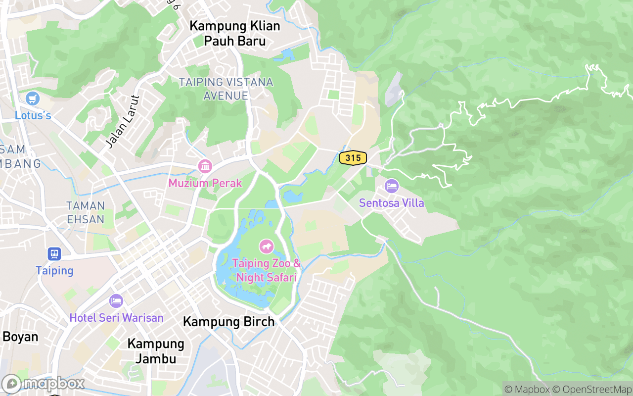 Map showing the location of Perak Botanical Garden (Taiping)