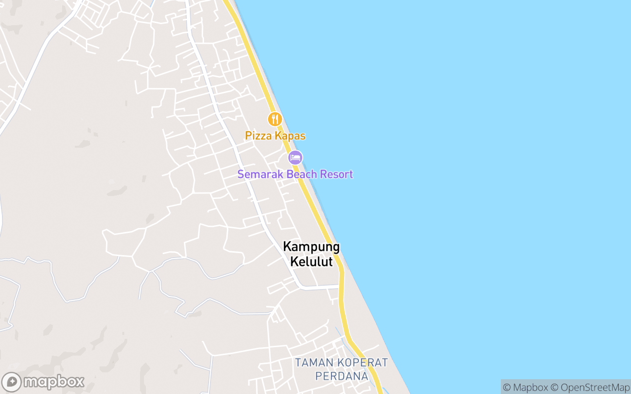 Map showing the location of Kelulut Beach