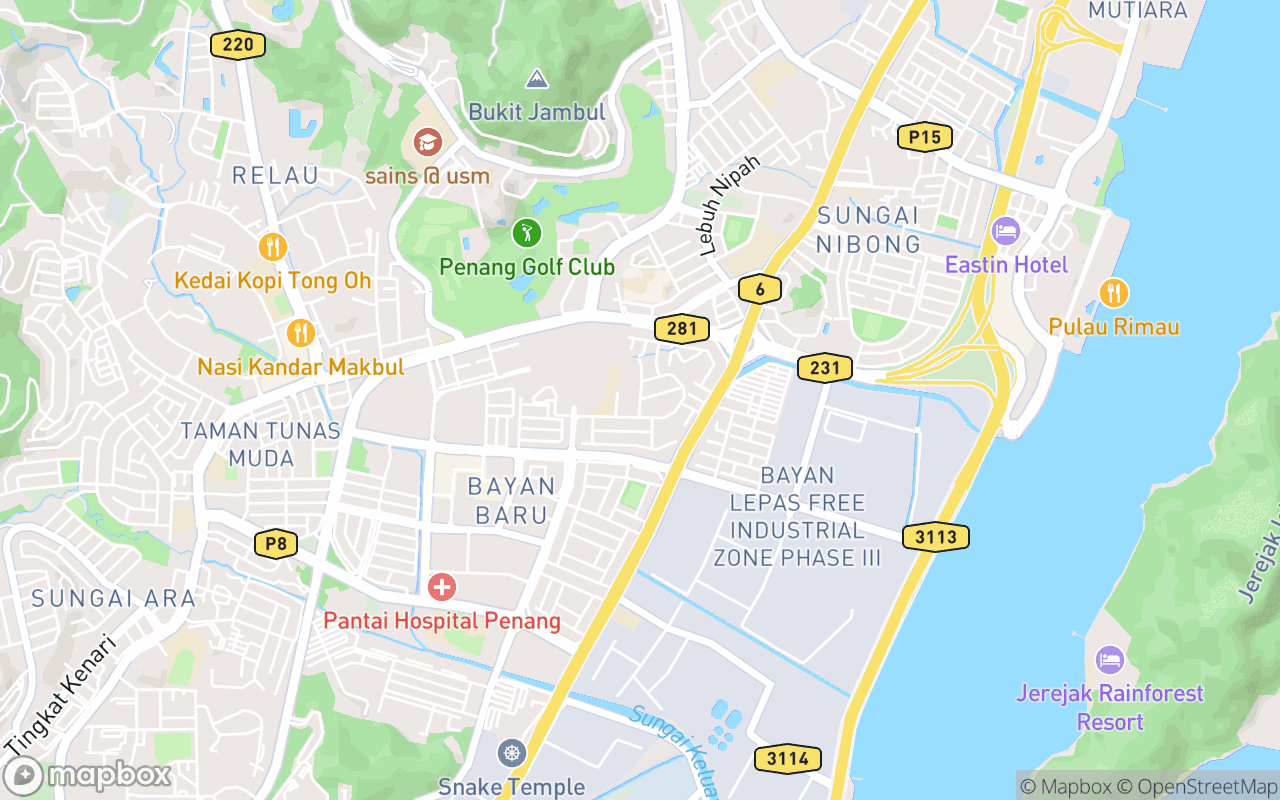 Map showing the location of Pasar Malam Bayan Baru