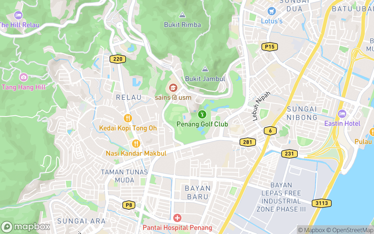 Map showing the location of Penang Golf Club