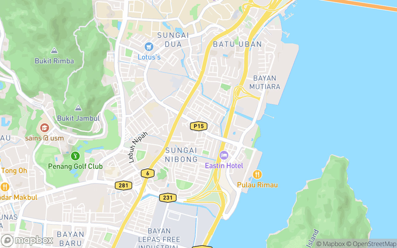 Map showing the location of Pantai Jerjak Night Market