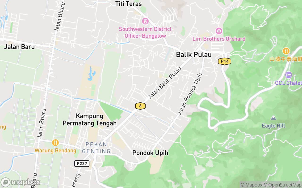 Map showing the location of Warung Jalan Besar Balik Pulau