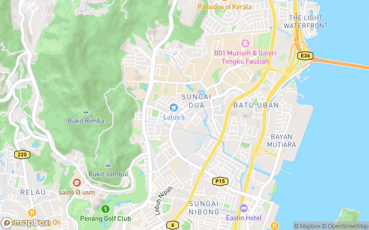 Map showing the location of Sungai Dua Night Market