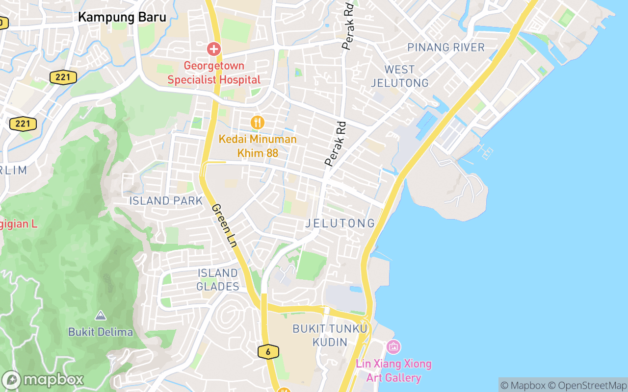 Map showing the location of Jelutong Street Market