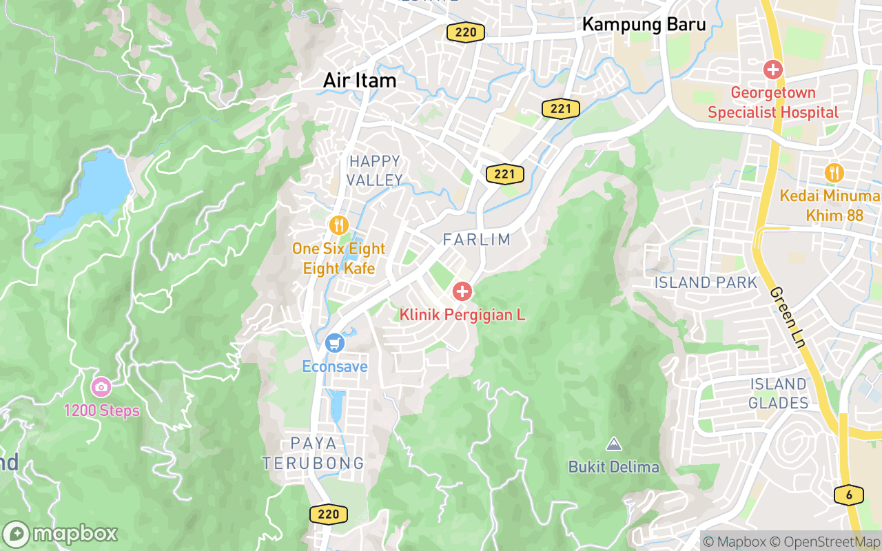 Map showing the location of Farlim Wednesday Night Market