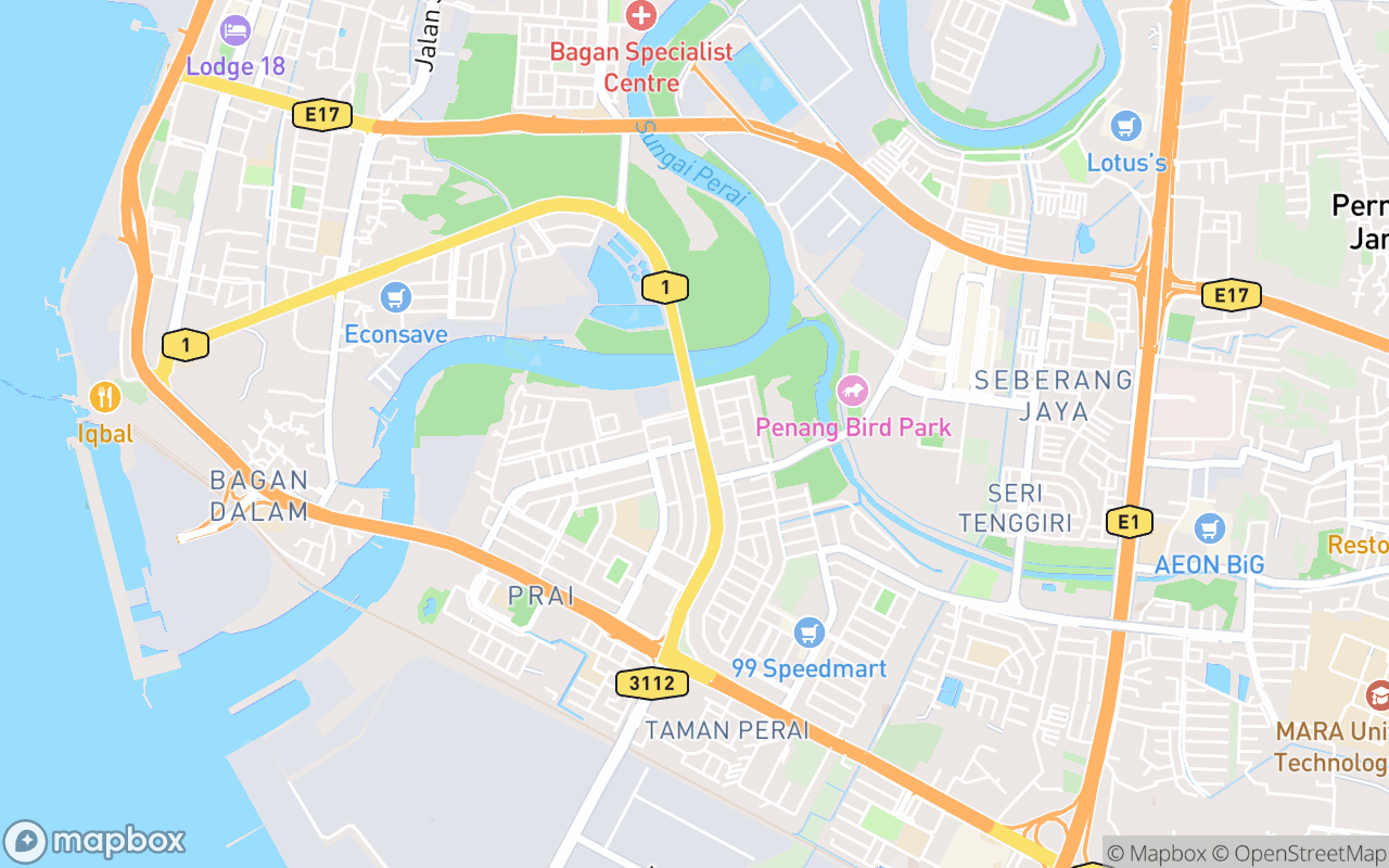 Map showing the location of Pasar Malam Perai