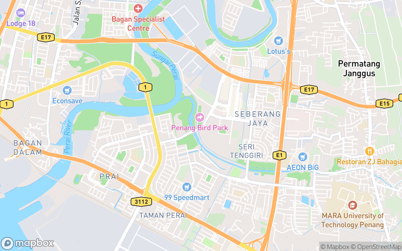 Map showing the location of Penang Bird Park