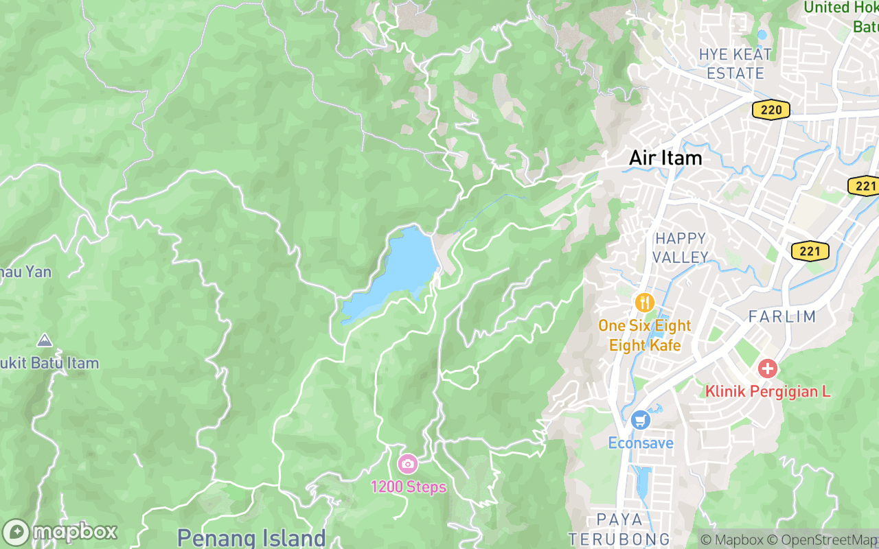 Map showing the location of Air Itam Dam