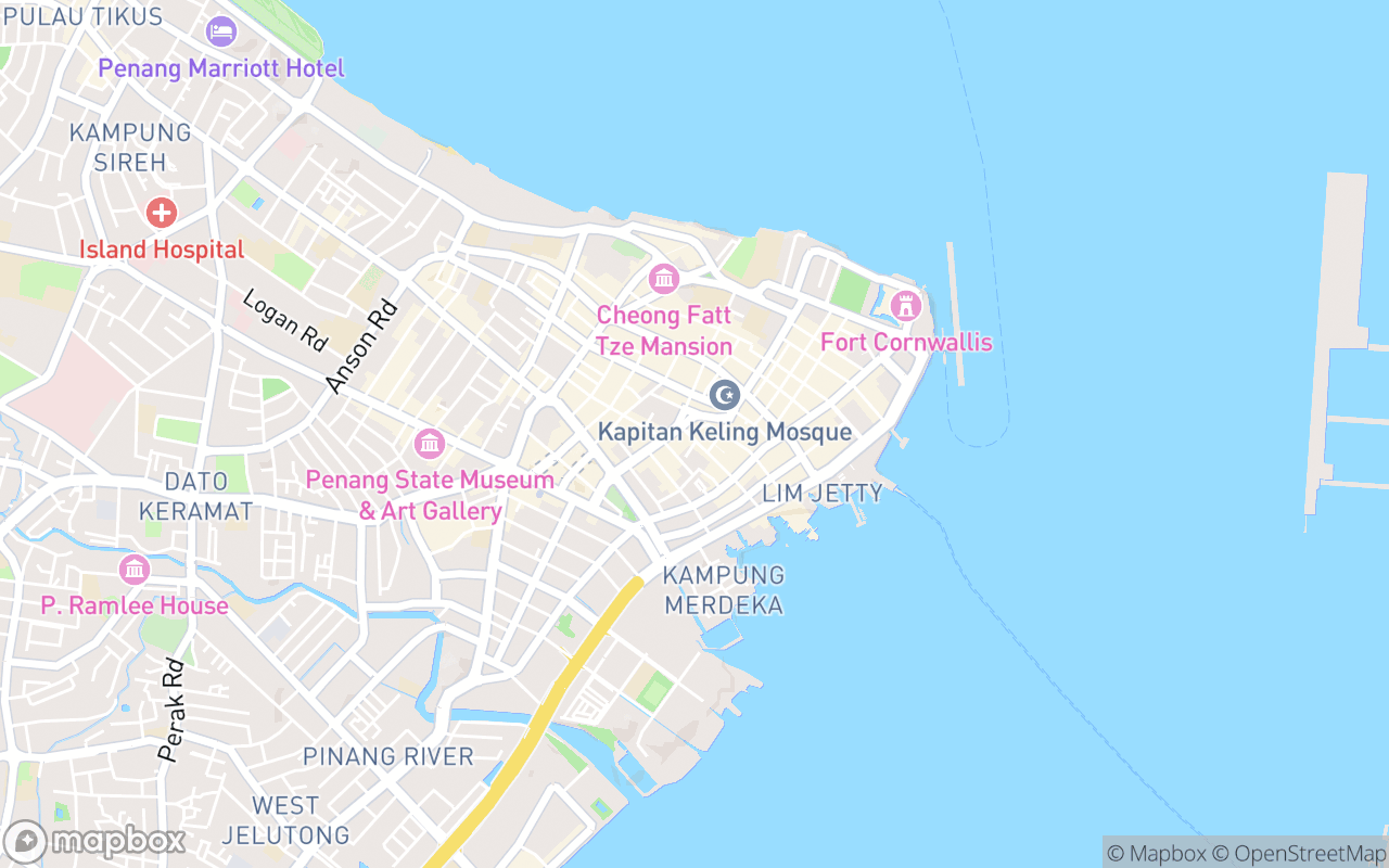 Map showing the location of Armenian Park Penang