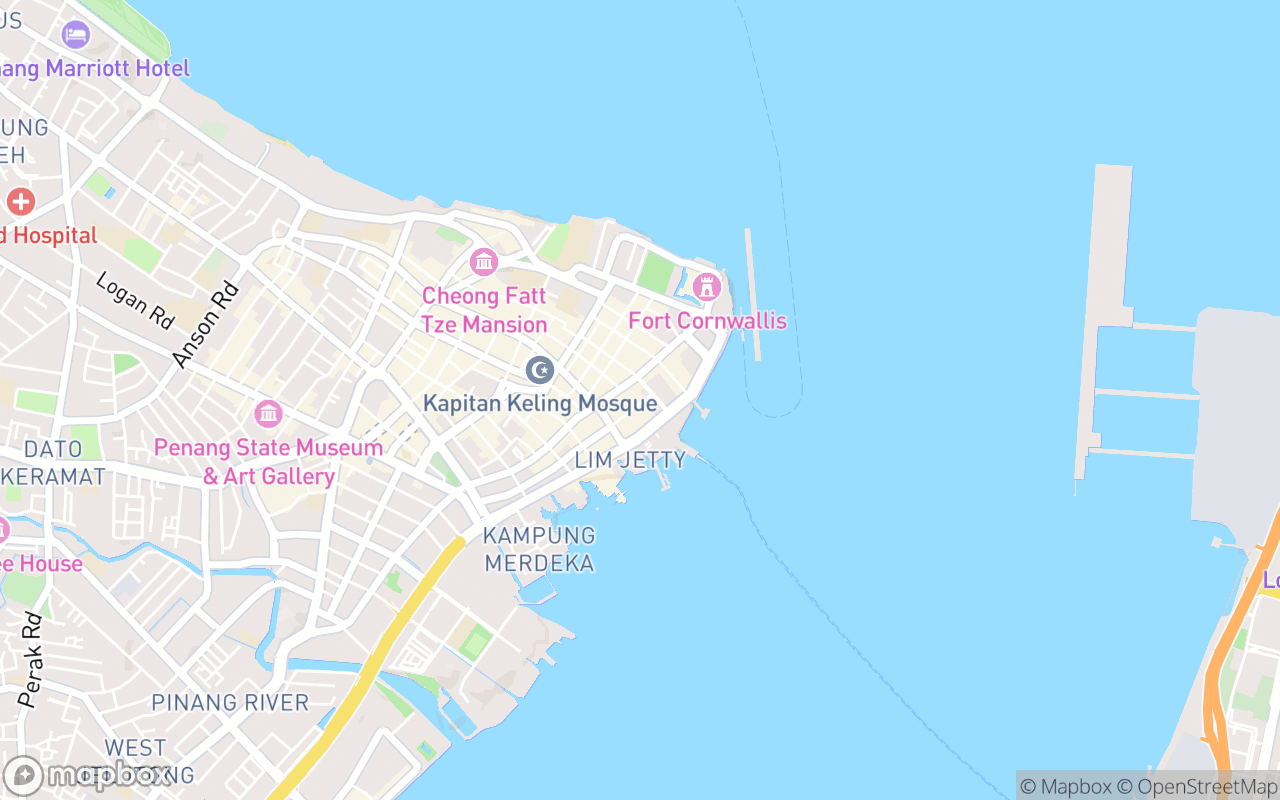Map showing the location of Boston Coffee Penang