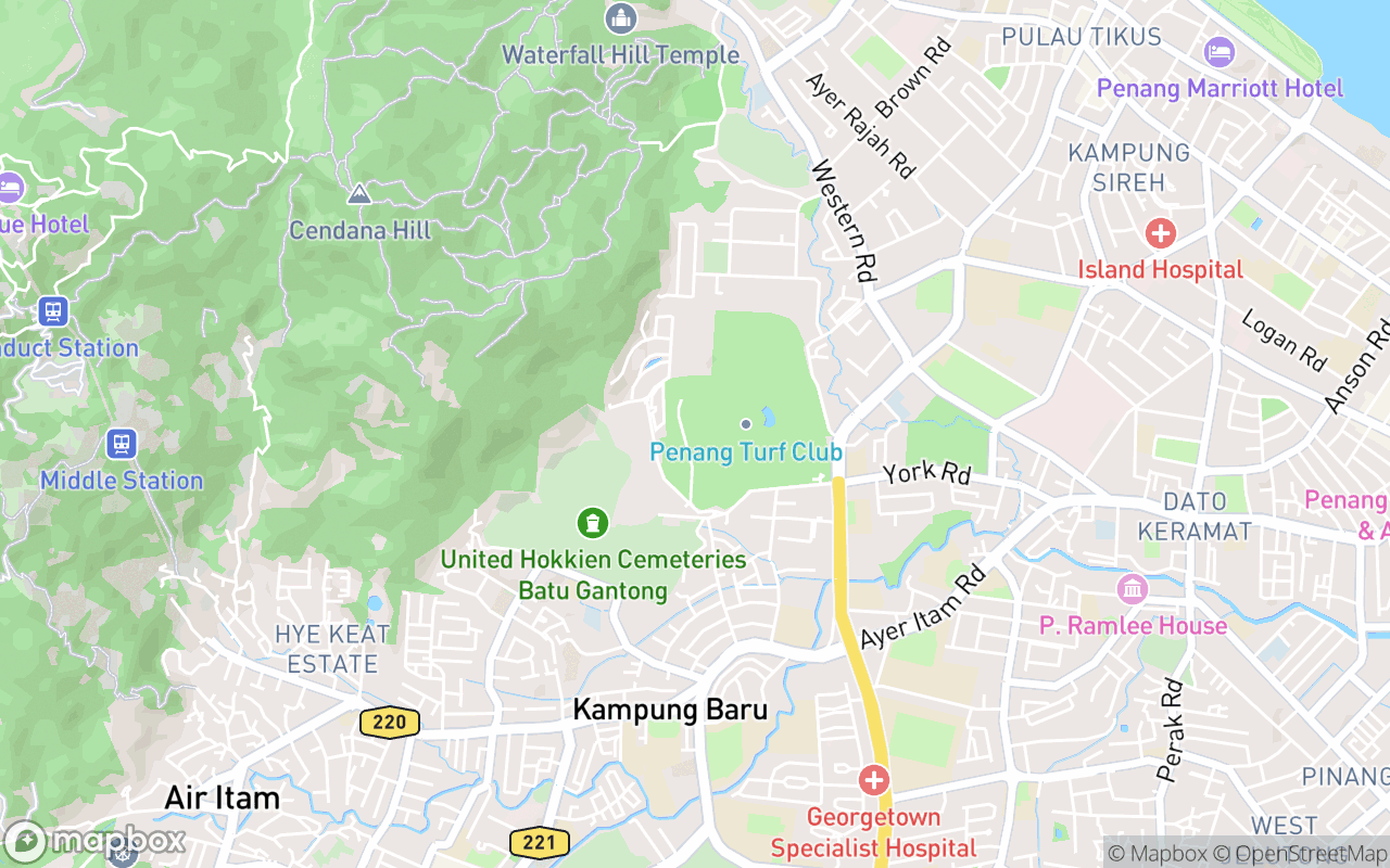 Map showing the location of Penang Turf Club