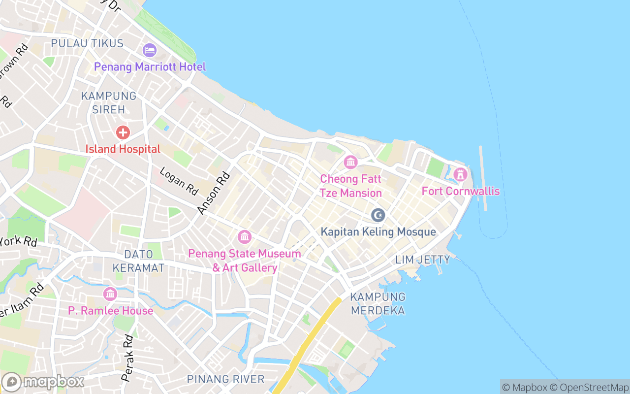 Map showing the location of Penang Bazaar