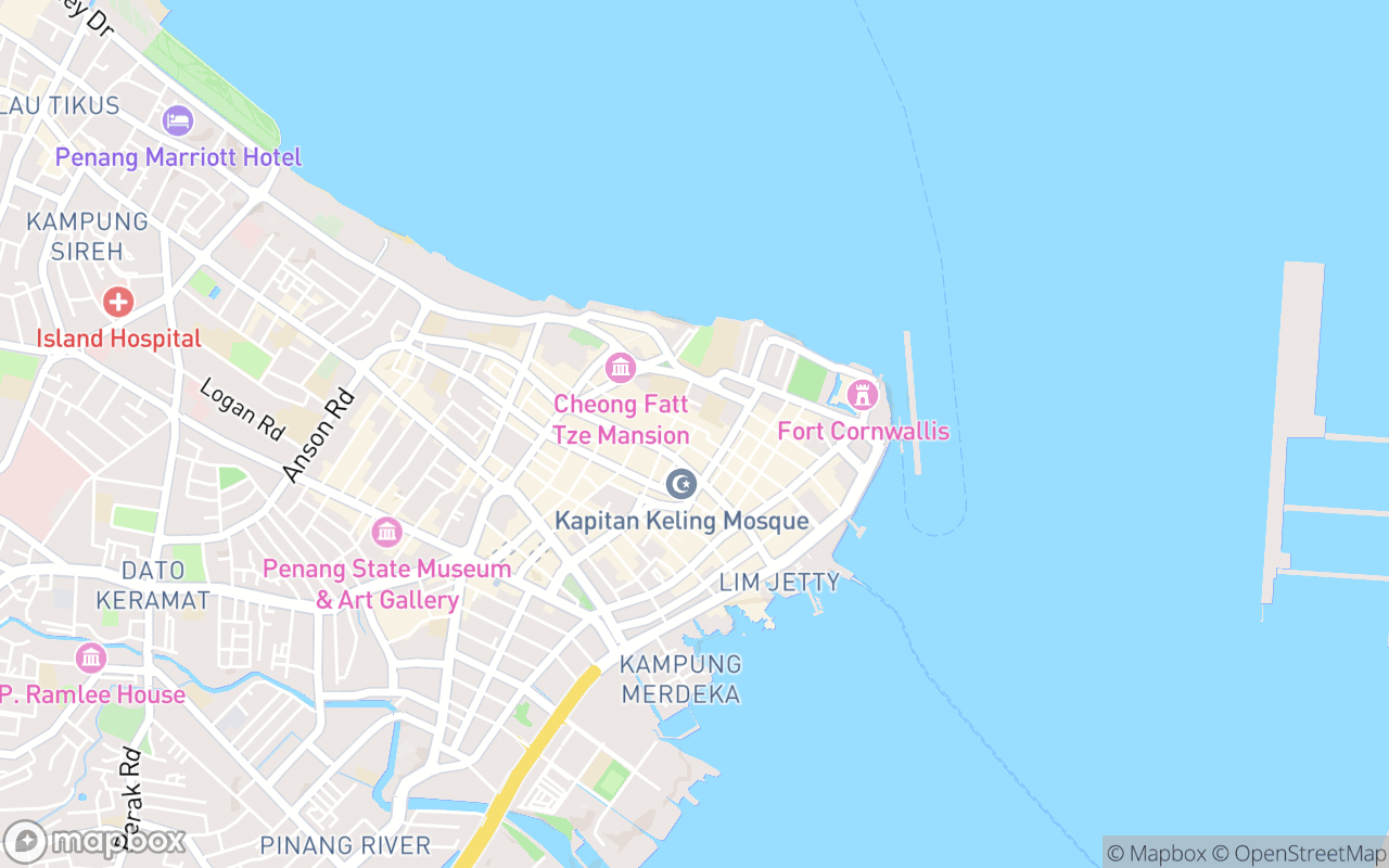 Map showing the location of 20 Chulia Lane Cafe