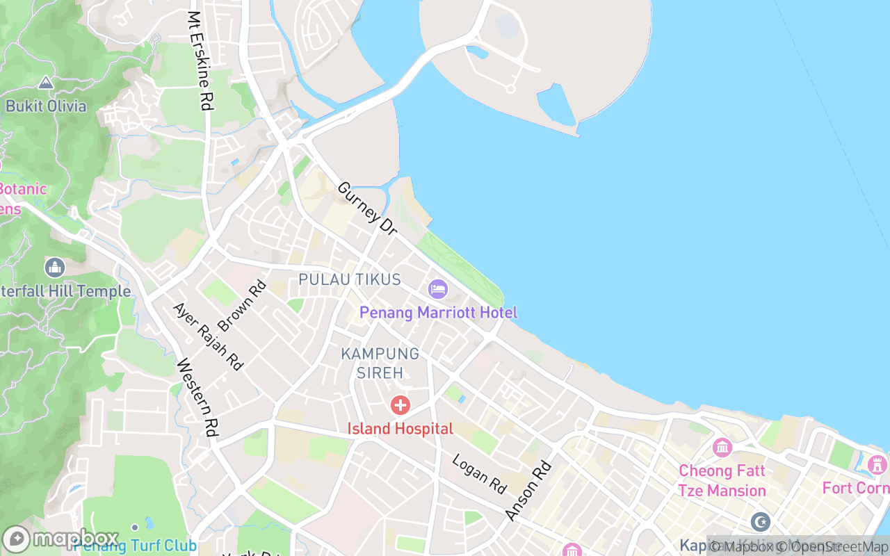 Map showing the location of Marriott Executive Apartments Penang