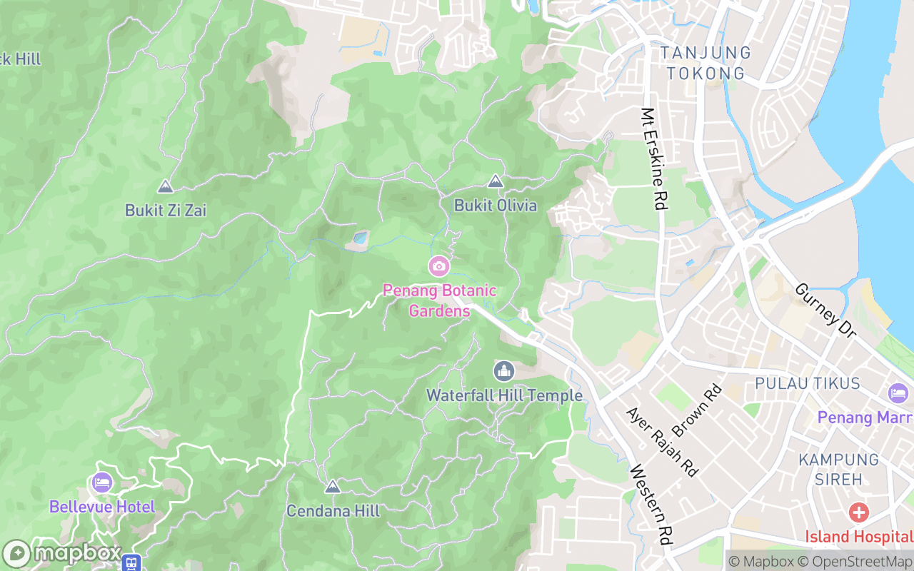Map showing the location of Penang Botanical Garden