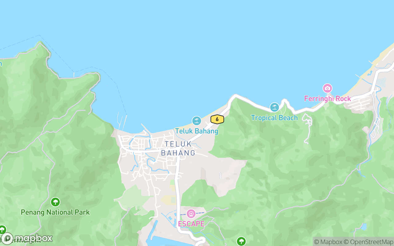 Map showing the location of Teluk Bahang Beach