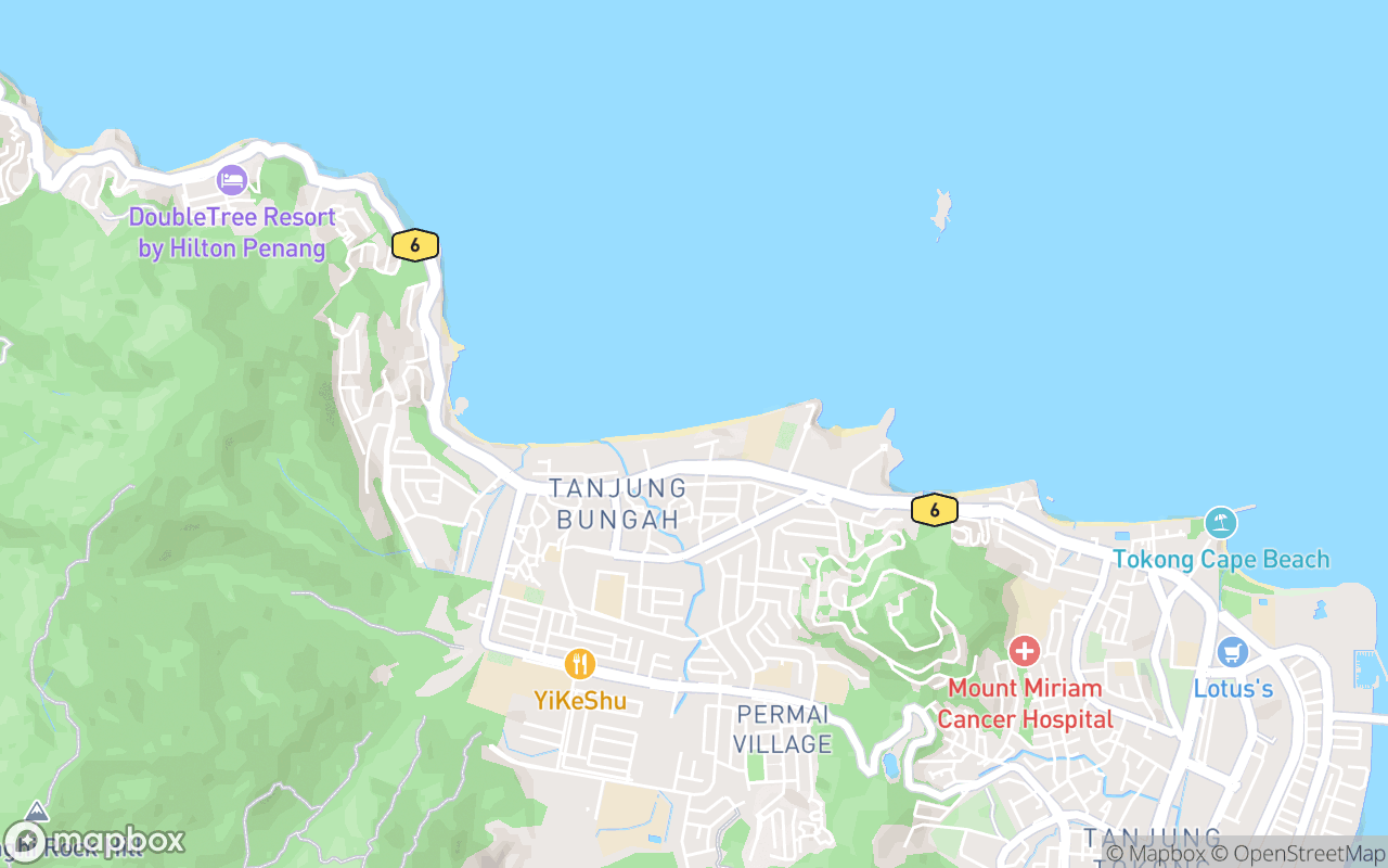 Map showing the location of Tanjung Bungah Beach