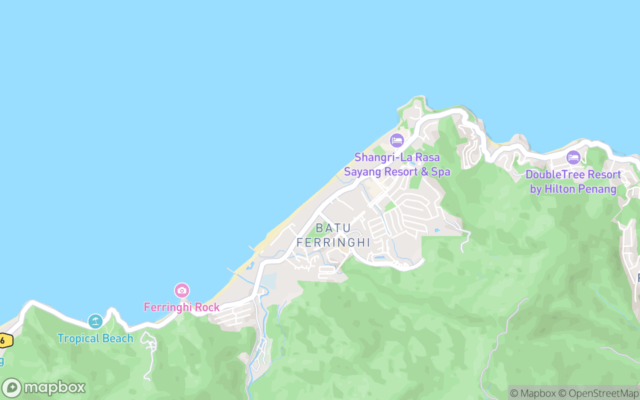 Map showing the location of The Ship Restaurant (Batu Ferringhi)