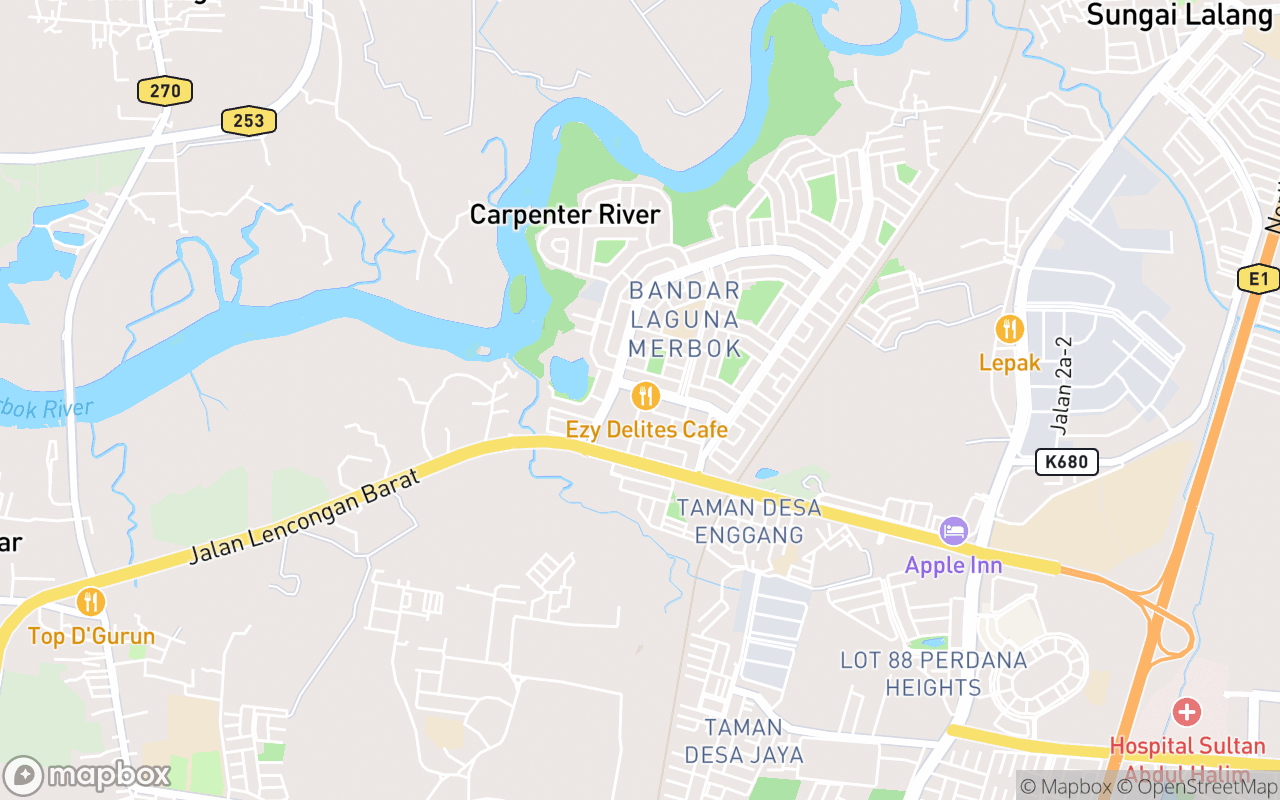 Map showing the location of Masjid Andalusia Bandar Laguna Merbok