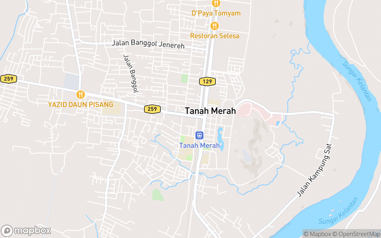 Map showing the location of Masjid Tanah Merah Ismail Petra