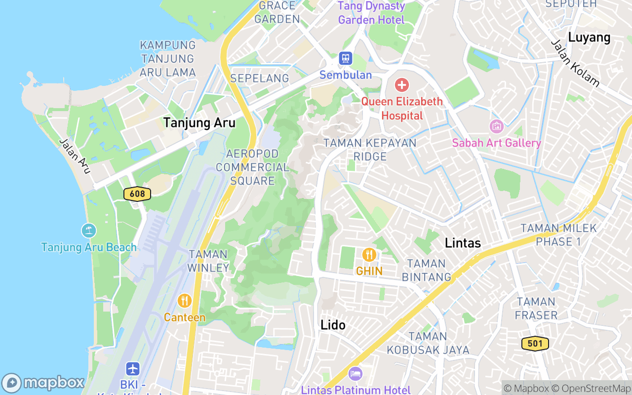 Map showing the location of Bukit Kopungit Hiking Trail Head
