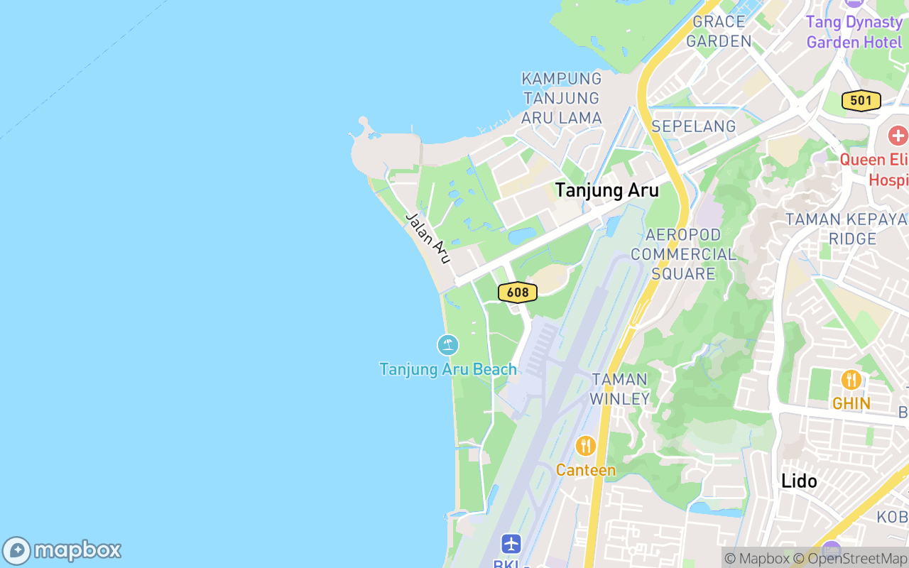 Map showing the location of Tanjung Aru Beach