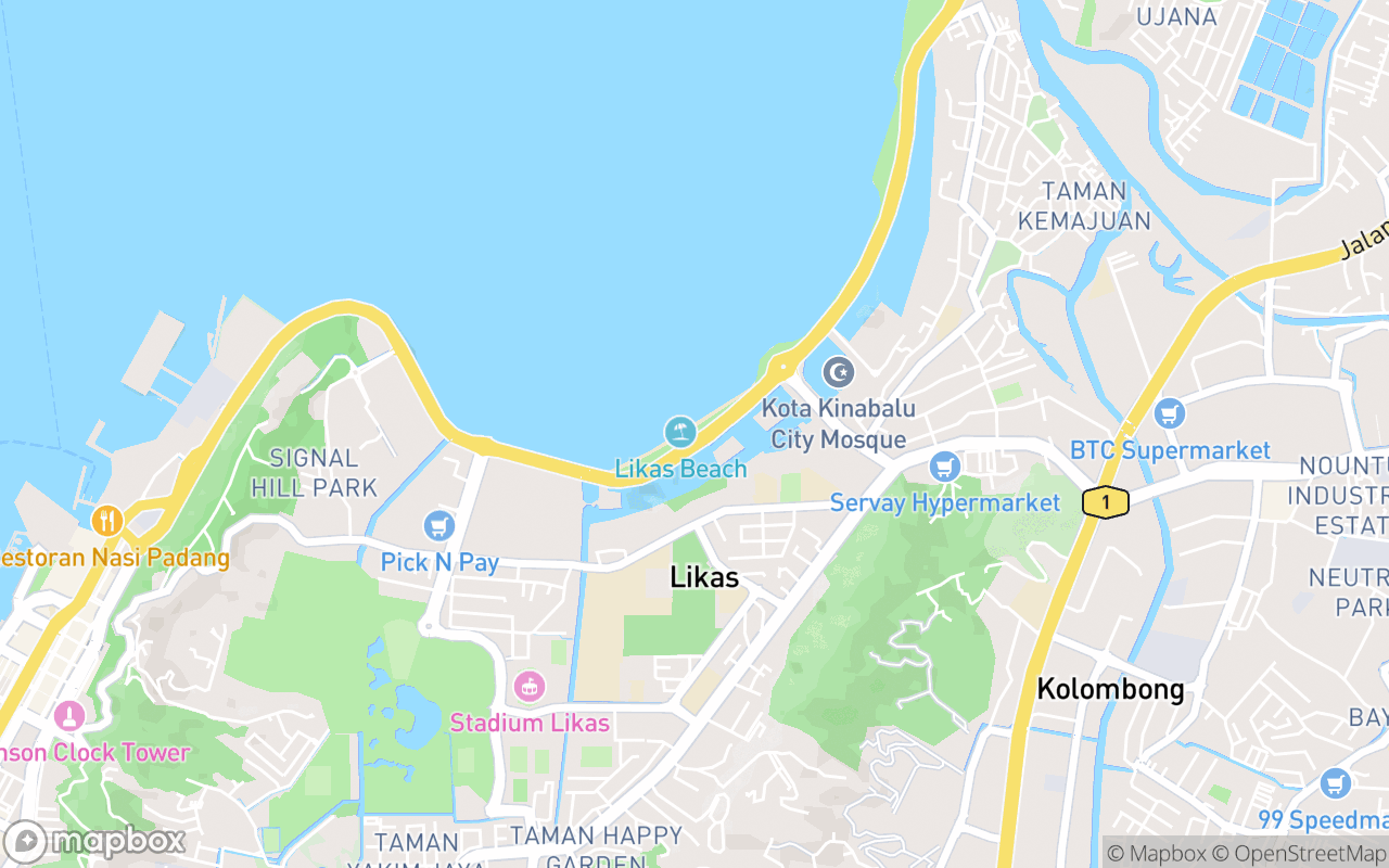 Map showing the location of Taman Awam Teluk Likas