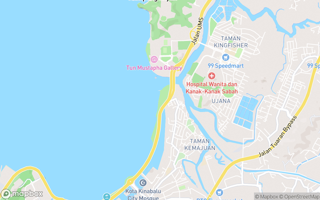 Map showing the location of Teluk Likas Beach
