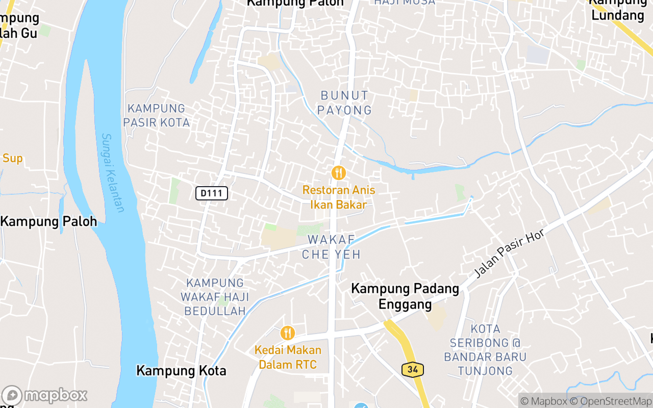 Map showing the location of Pasar Malam Wakaf Che Yeh