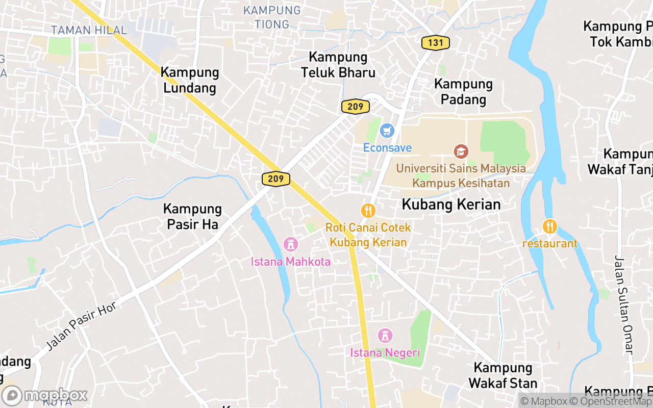 Map showing the location of Masjid Sultan Ismail Petra