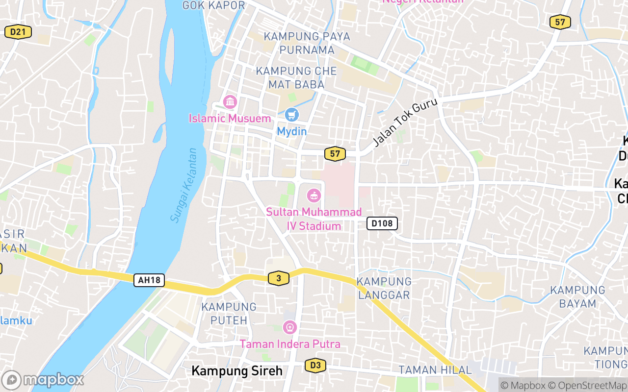 Map showing the location of Sultan Muhammad IV Stadium