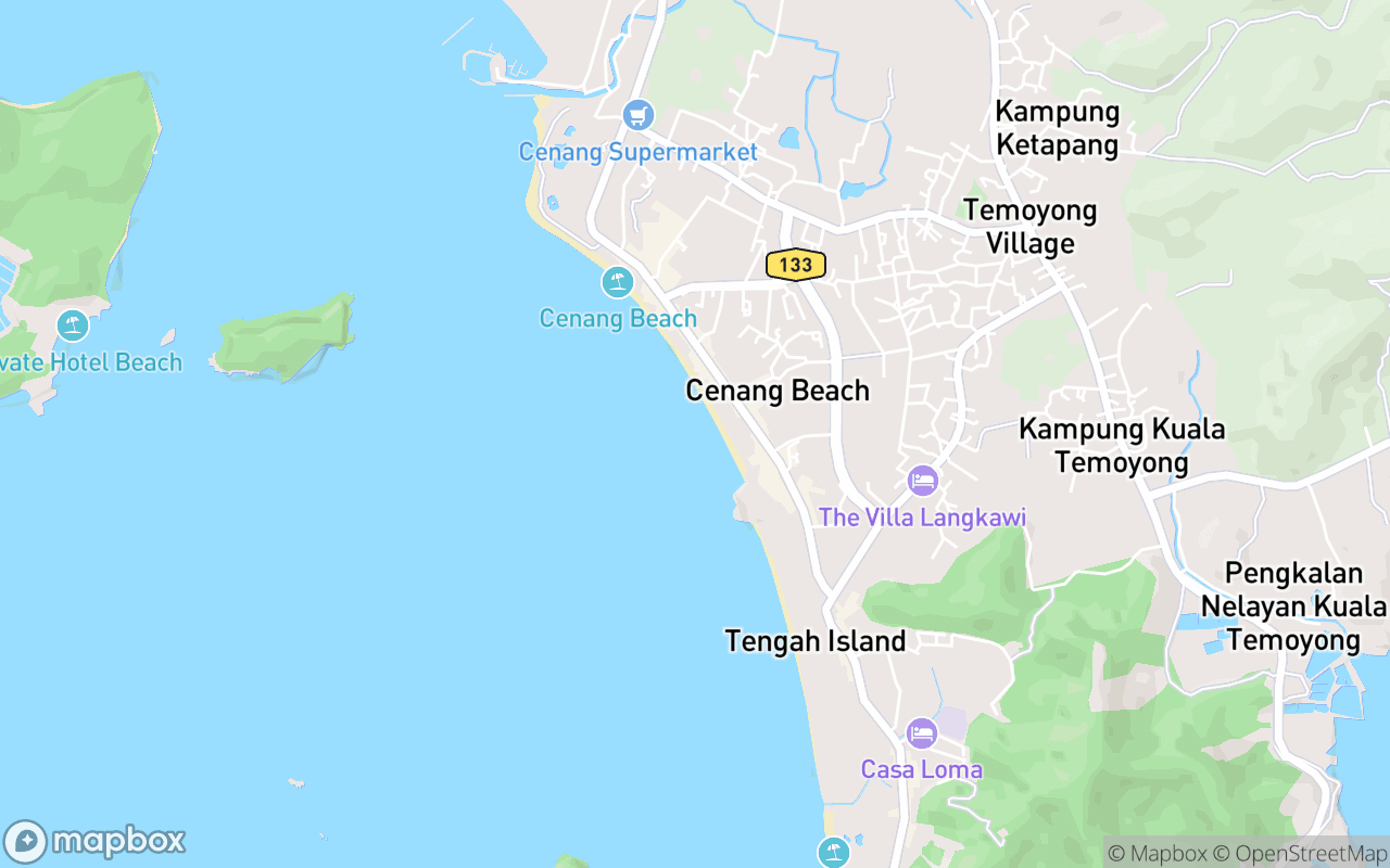 Map showing the location of Banana Boat (Pantai Cenang)