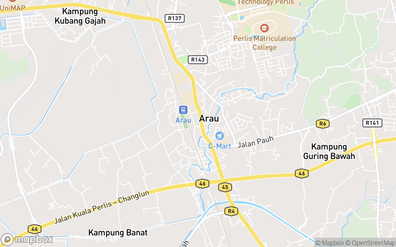 Map showing the location of Masjid Negeri Arau