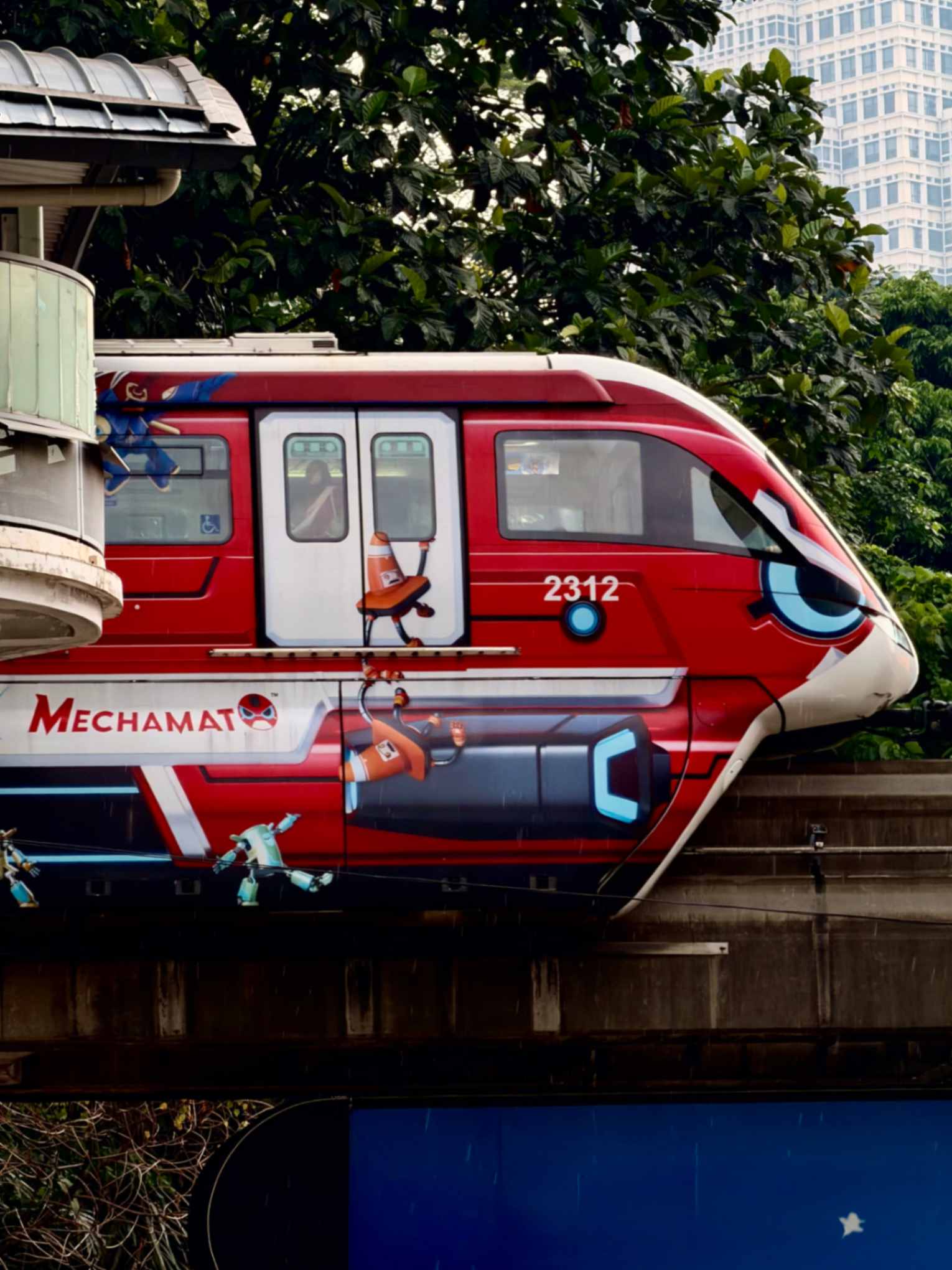 A Rapid KL monorail arriving at a station in Kuala Lumpur