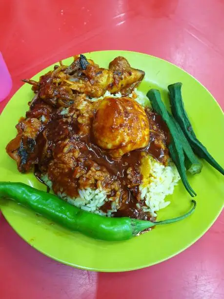Nasi Kandar, a Indian-Muslim Malaysian breakfast dish from Penang